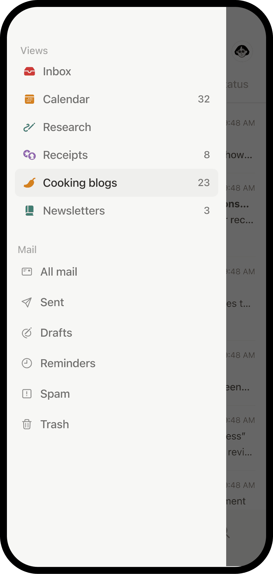 ภาพหน้าจอของ Notion Mail บนมือถือ