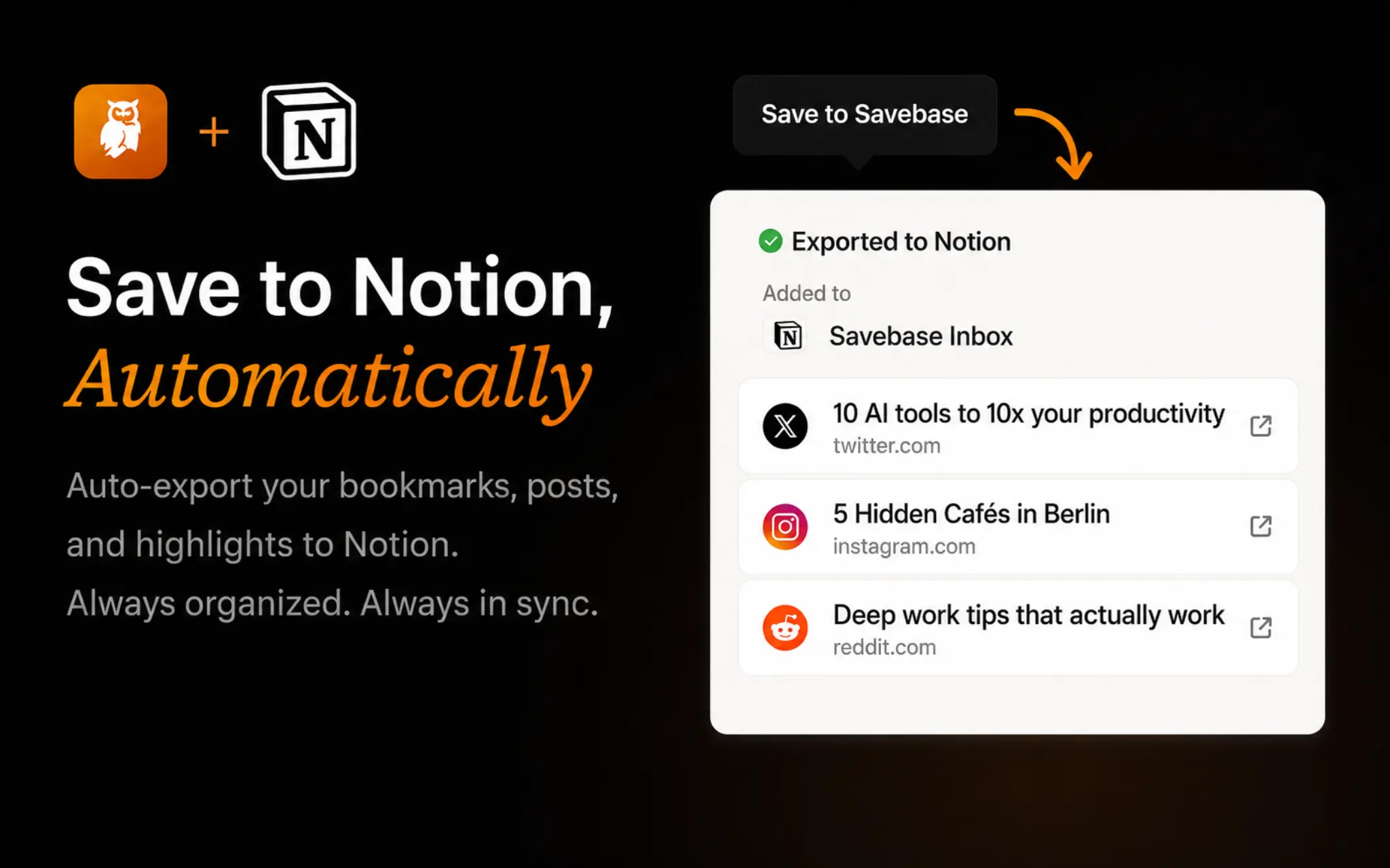 A sync between Savebase and Notion