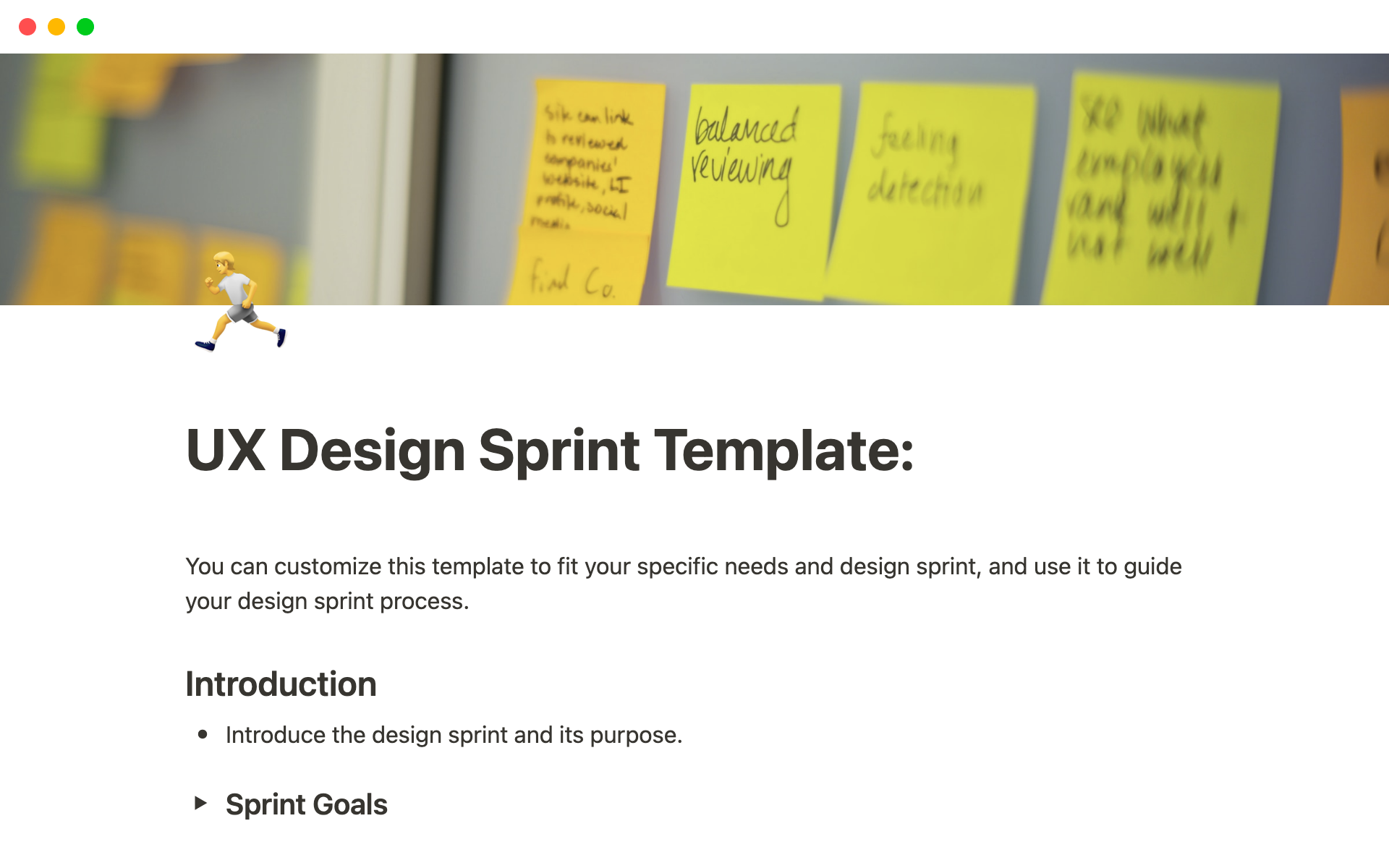 Eine Vorlagenvorschau für UX Design Sprint