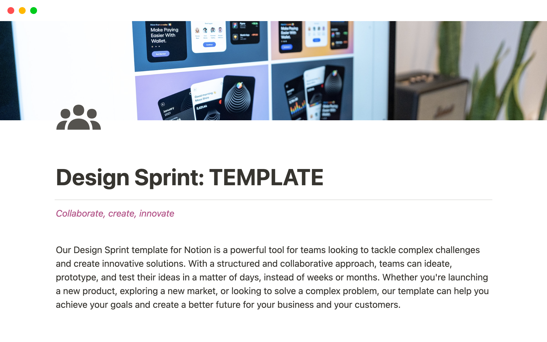 Eine Vorlagenvorschau für Design Sprint