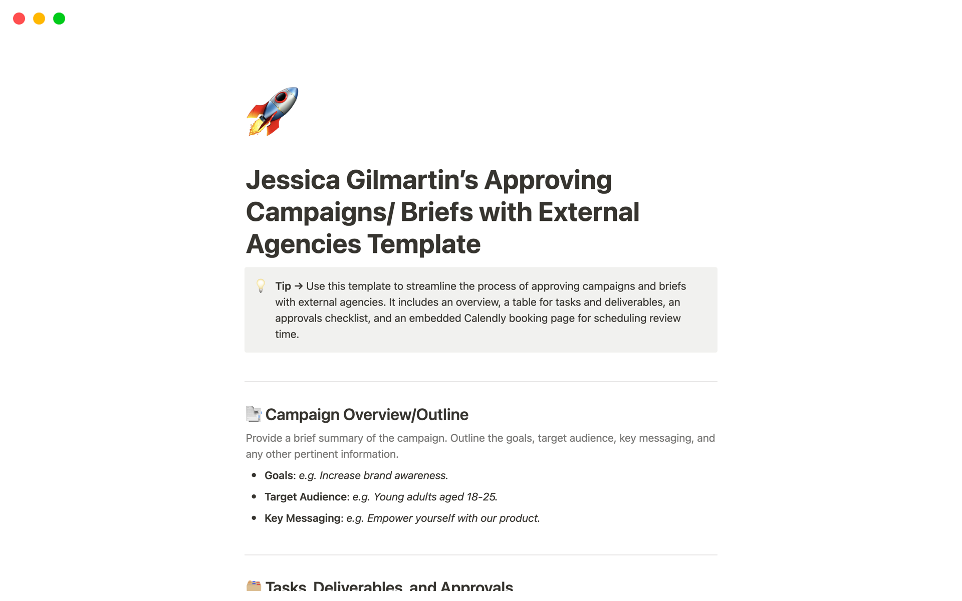 Eine Vorlagenvorschau für Approving Campaigns/ Briefs with External Agencies