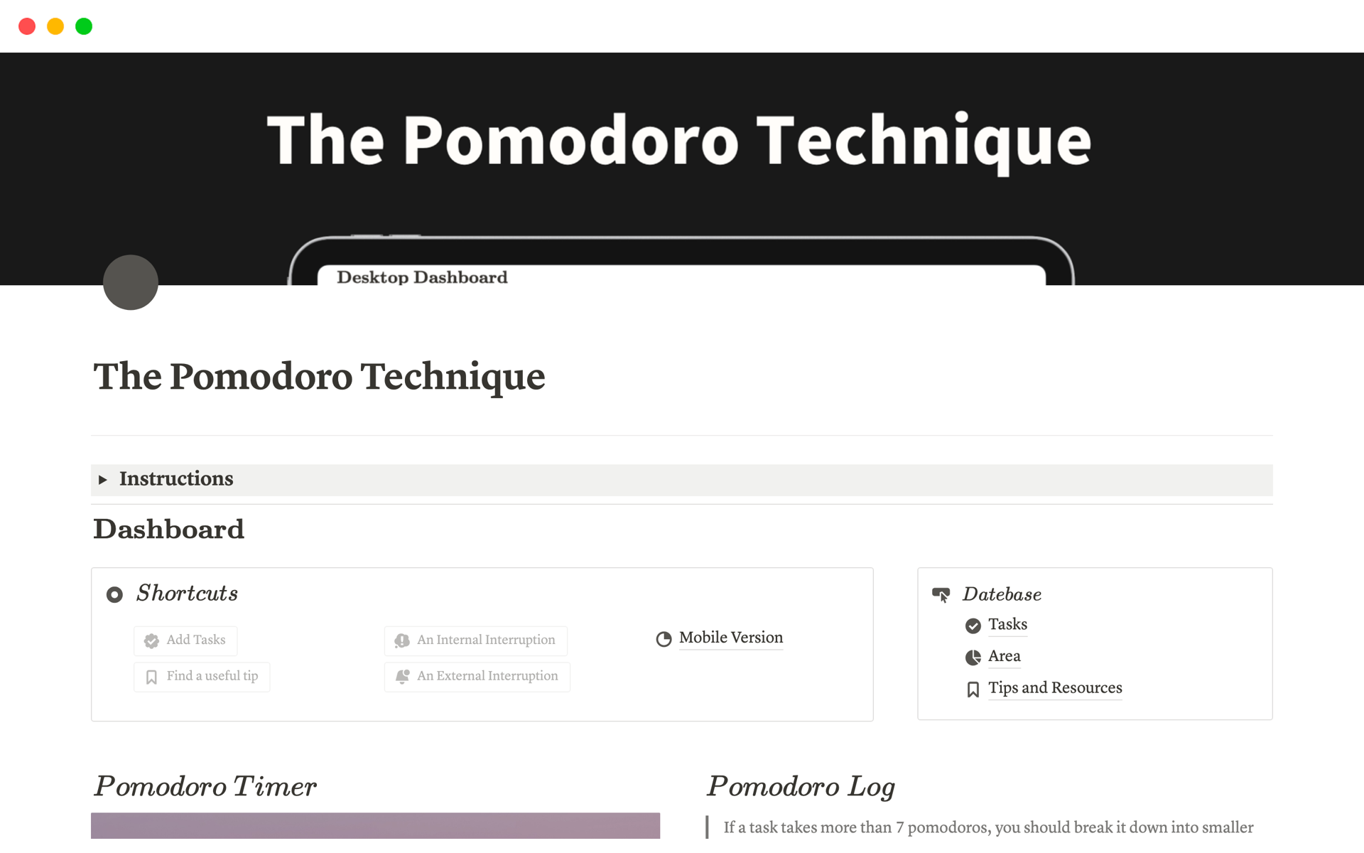 Eine Vorlagenvorschau für The Pomodoro Technique