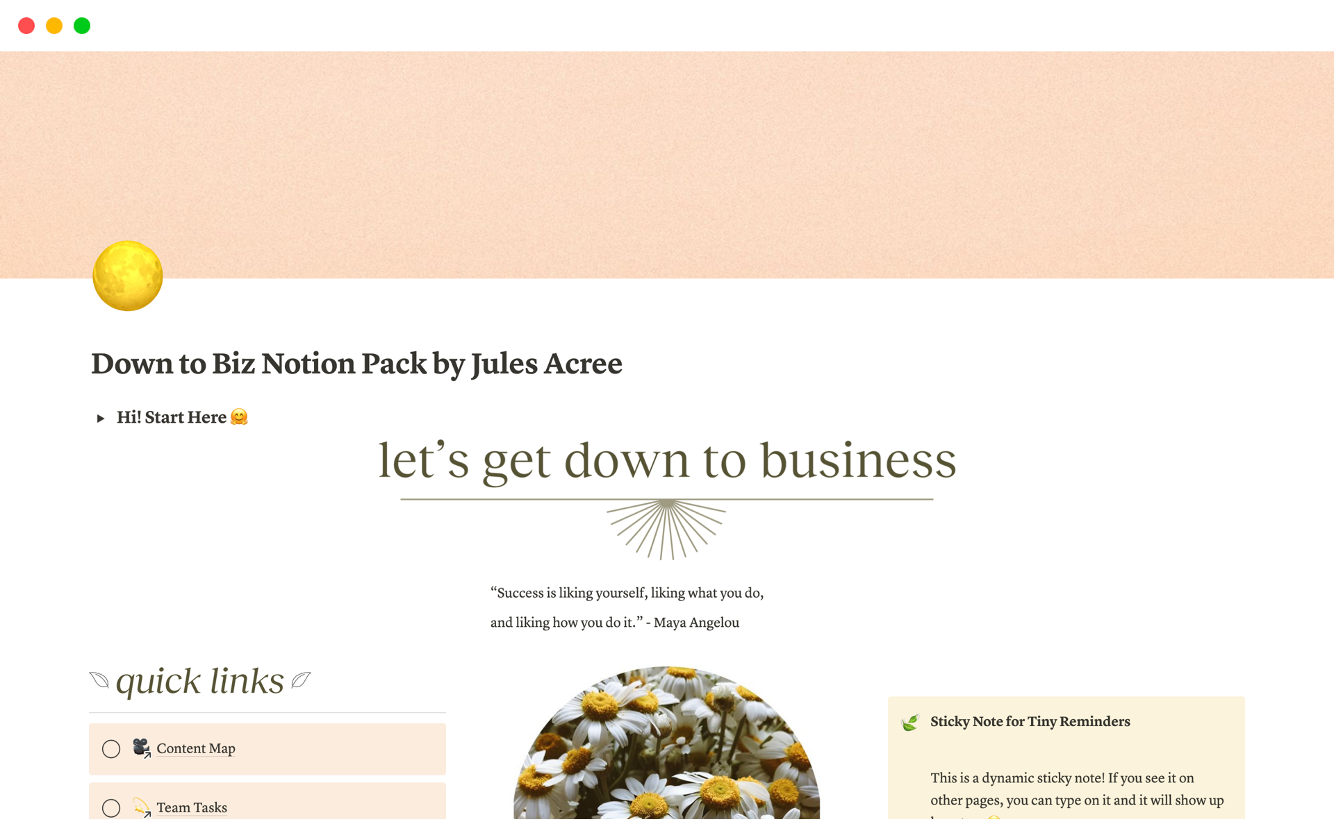 A template preview for Down to Biz Notion Pack