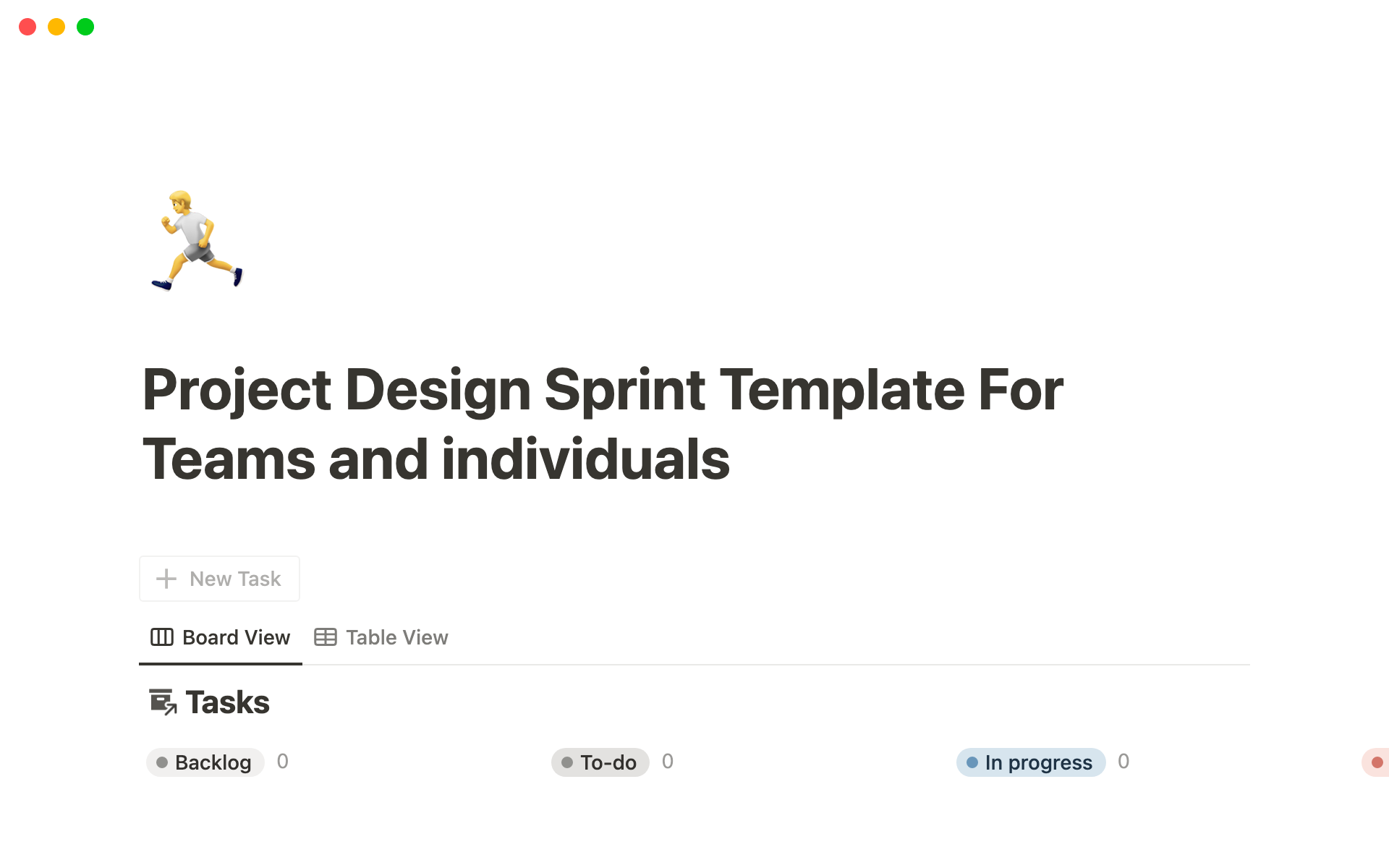 Eine Vorlagenvorschau für Project Management: Design Sprints
