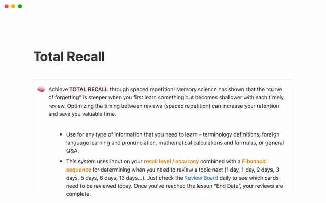 Total Recall - Dynamic Spaced Repetition Learning