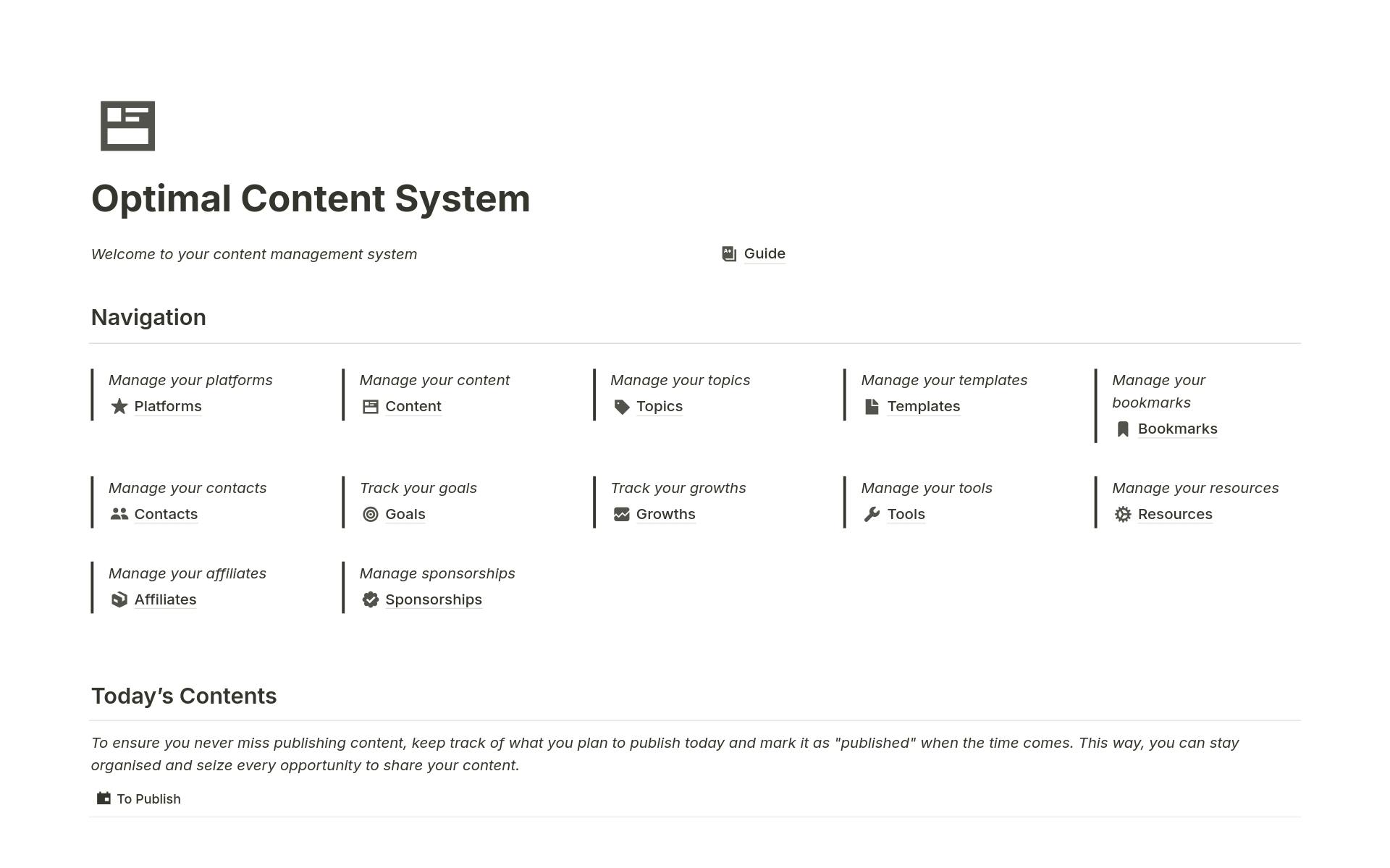Eine Vorlagenvorschau für Content System