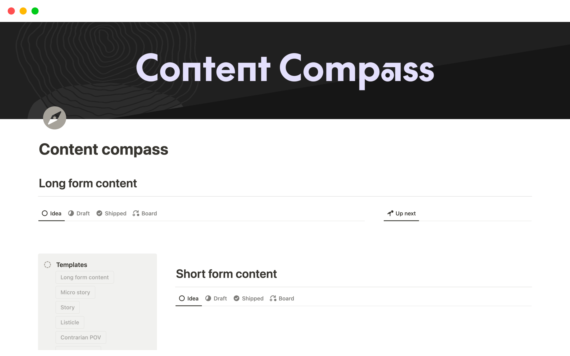Eine Vorlagenvorschau für Content compass