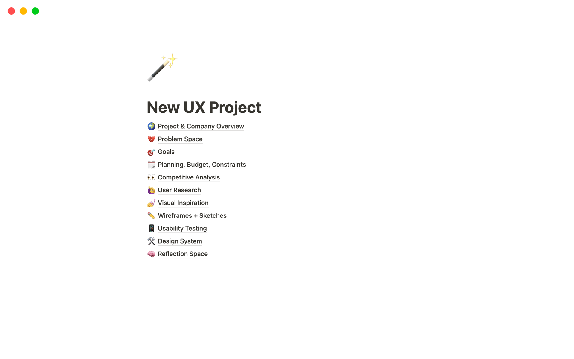 Eine Vorlagenvorschau für UX Project Structure