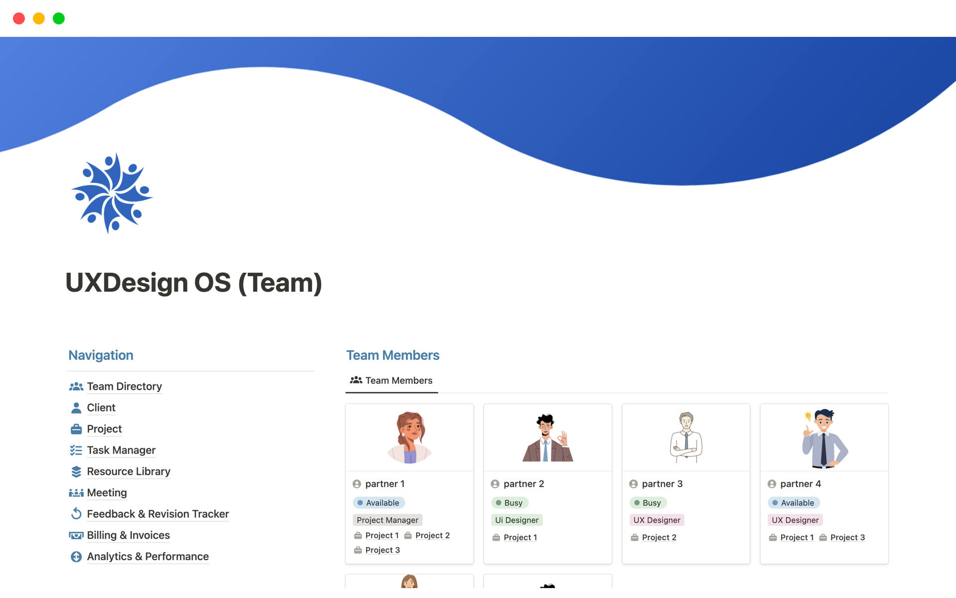 Eine Vorlagenvorschau für UXDesign OS (Team)