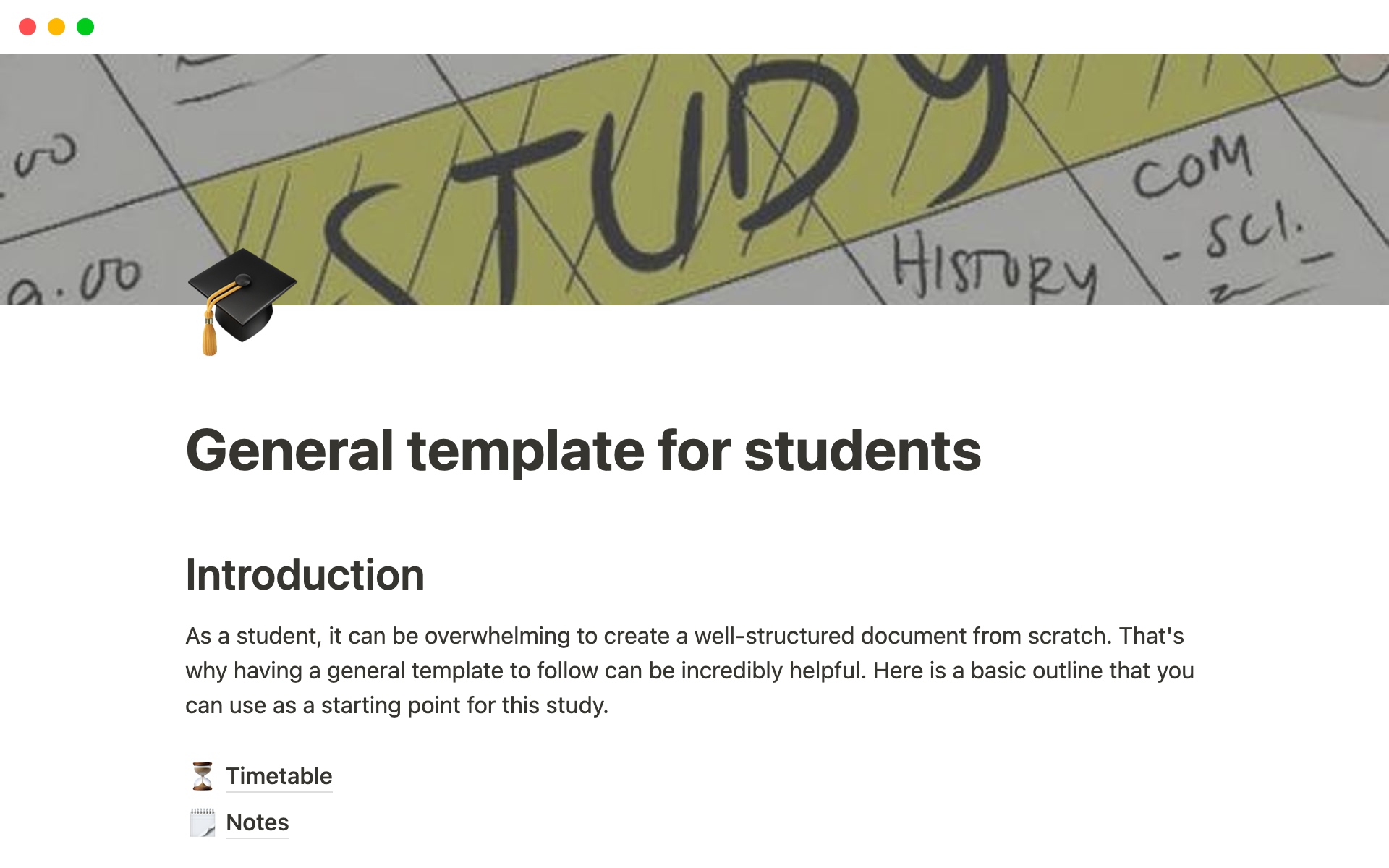General template for studentsのテンプレートのプレビュー