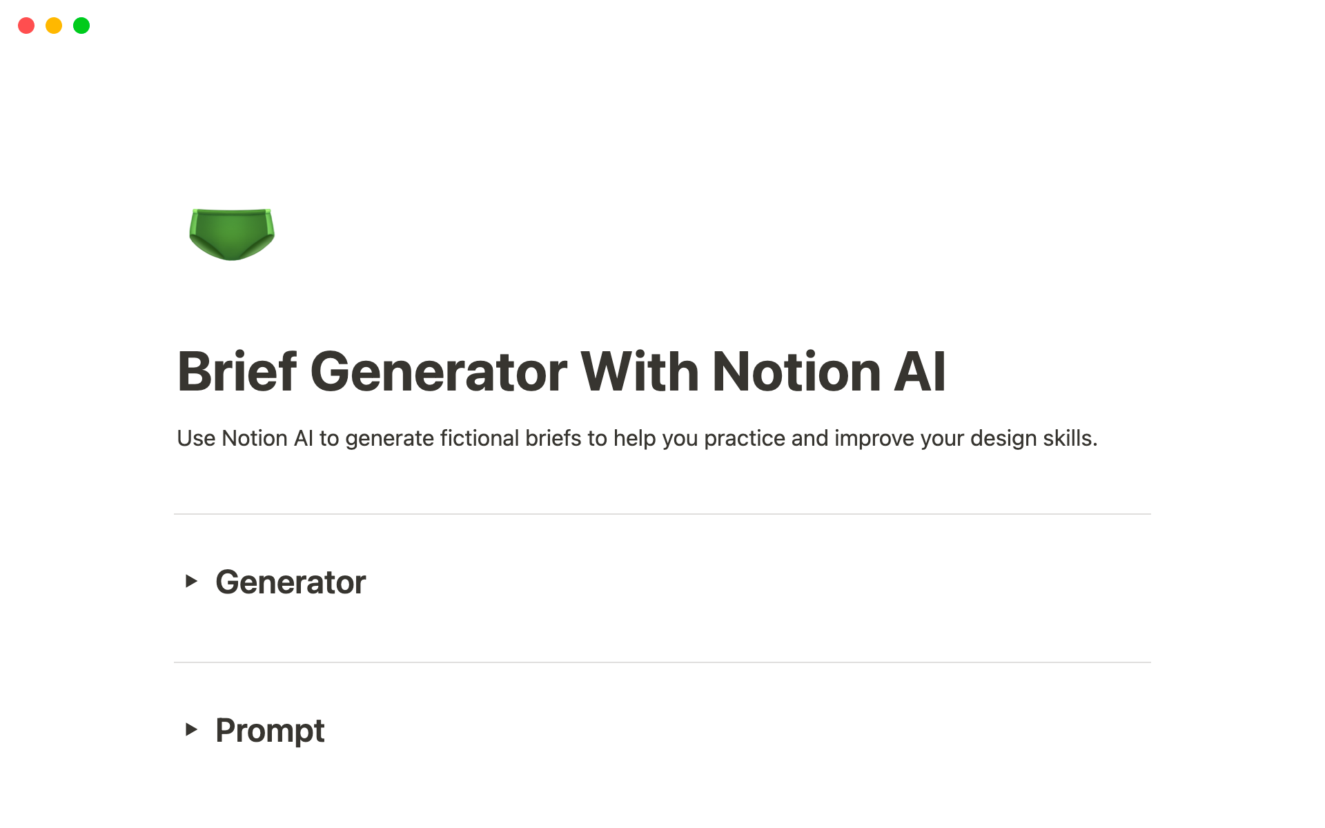 Eine Vorlagenvorschau für Brief Generator With Notion AI
