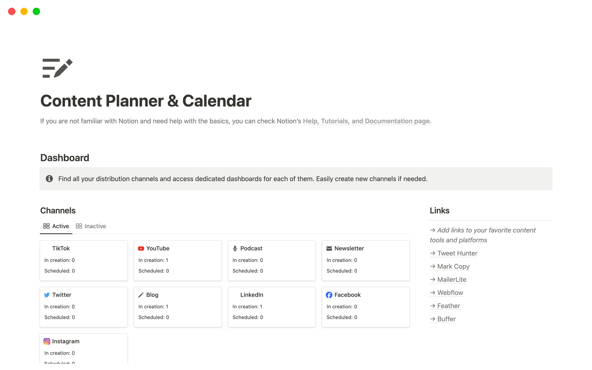 Eine Vorlagenvorschau für Content Planner & Calendar