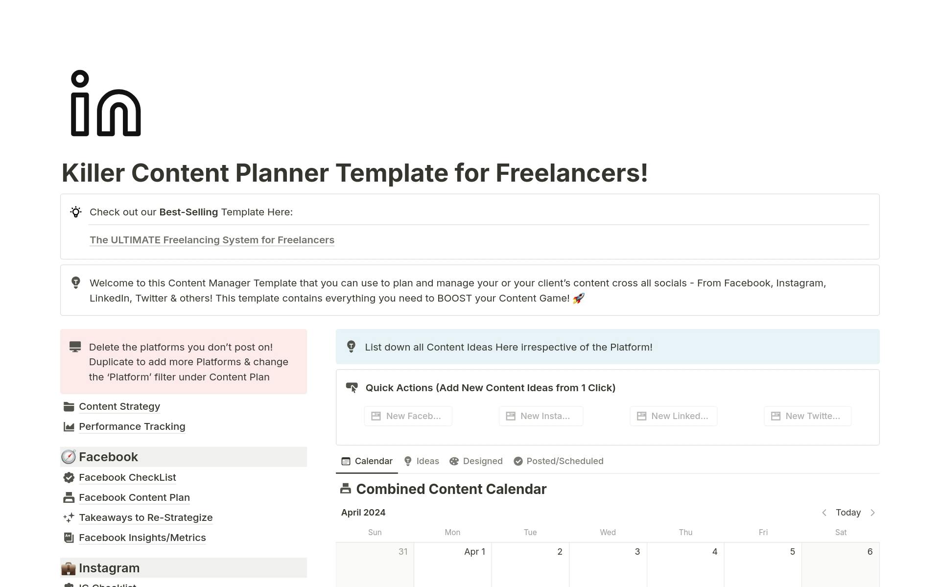Eine Vorlagenvorschau für Killer Content Planner for Freelancers & Creators!