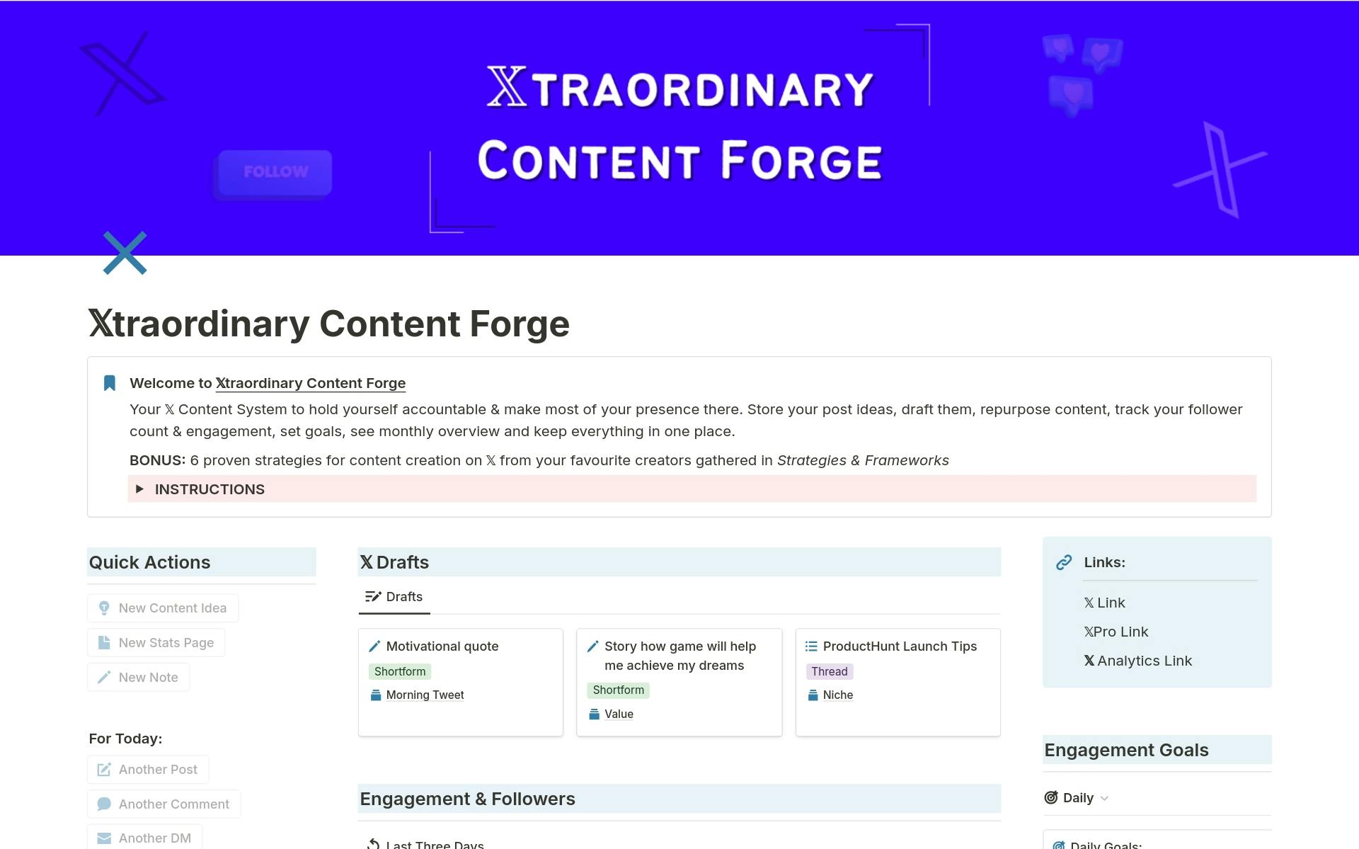 Eine Vorlagenvorschau für  Xtraordinary Content Forge (X Content Planner)