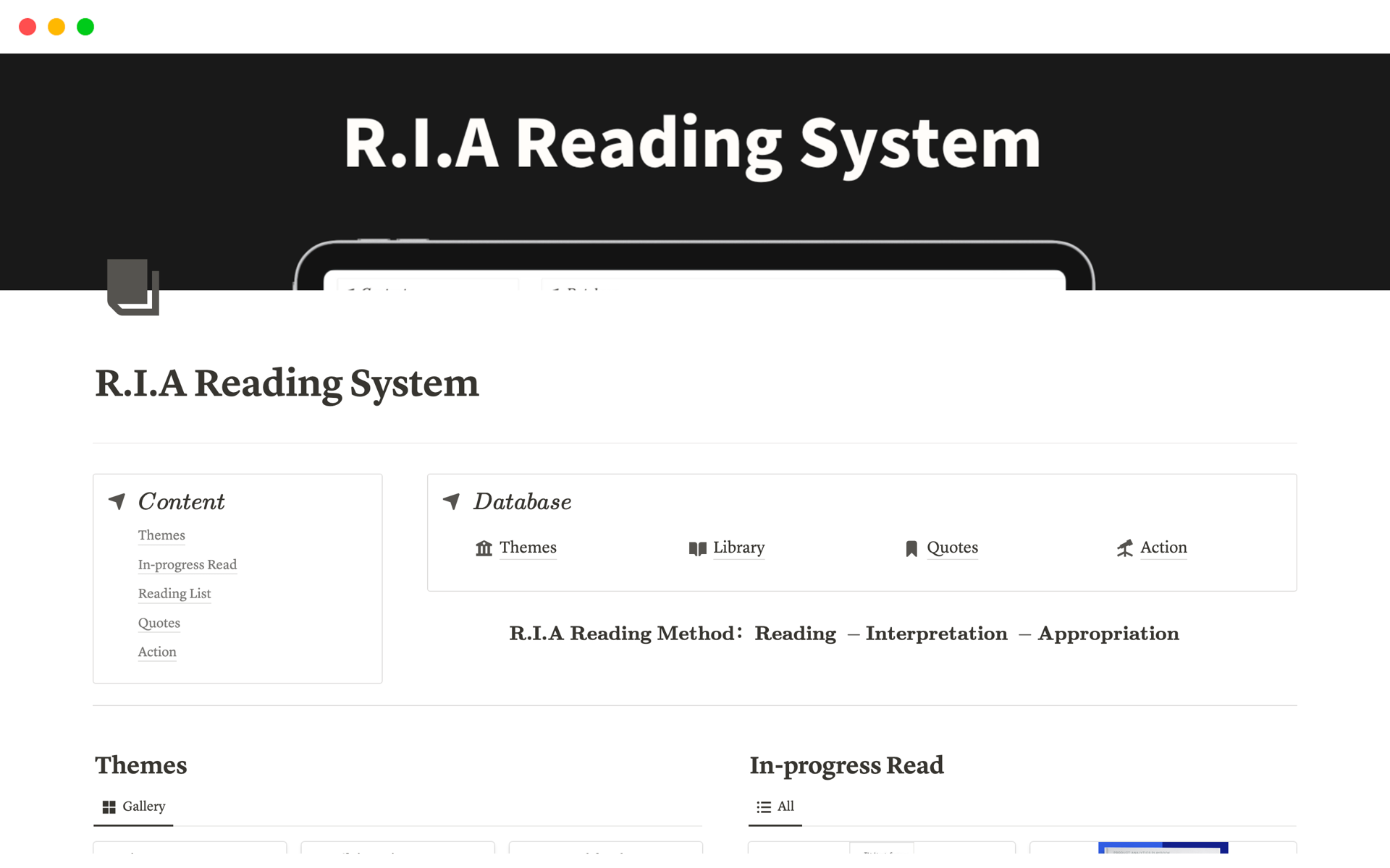 Eine Vorlagenvorschau für R.I.A Reading System
