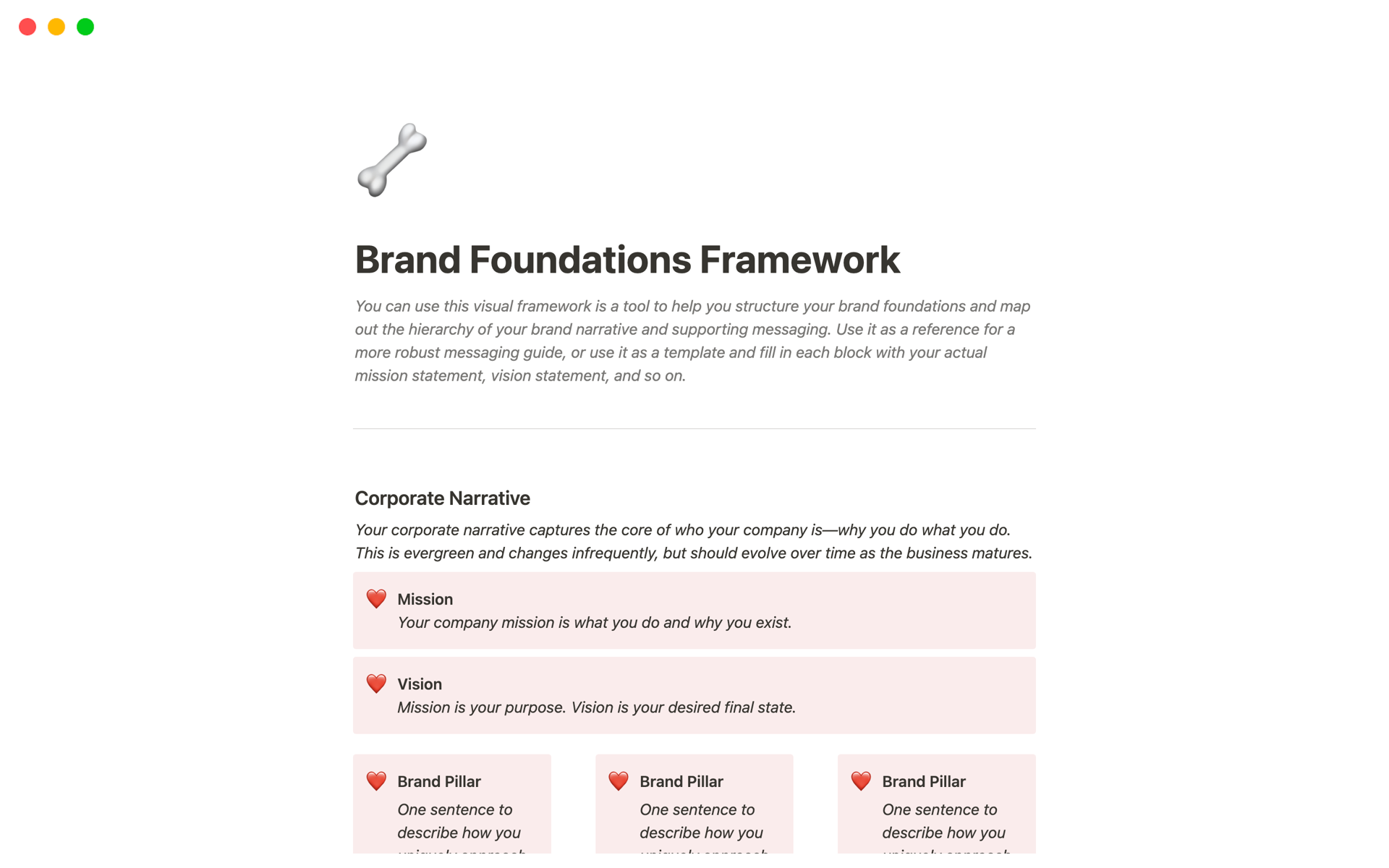 Eine Vorlagenvorschau für Brand Foundations Framework