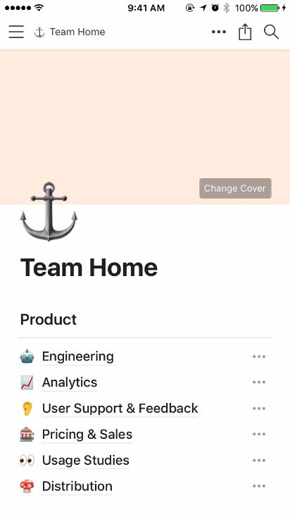 Animation einer Seitenleiste, die sich öffnet und weitere Dokumente in der Notion-App für iOS anzeigt